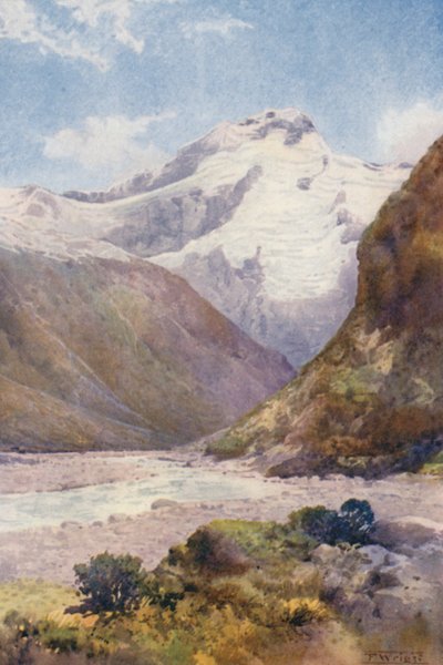 Nova Zelândia: Monte Sefton (litografia a cores) de Frank H Wright