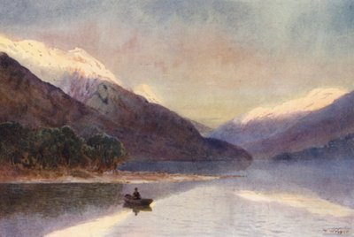 Nova Zelândia: North Fiord, Lago Te-Anau (litografia a cores) de Frank H Wright