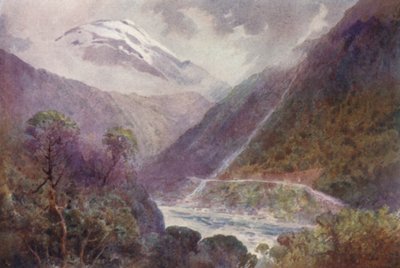 Nova Zelândia: O desfiladeiro de Otira (litografia a cores) de Frank H Wright