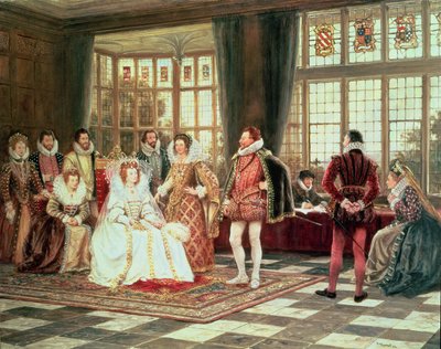 Rainha Isabel I (1533-1603) na corte de Frank Moss Bennett