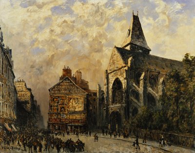 Cena de rua atrás da Igreja de Saint Medard, Paris; Cena de rua em frente à Igreja de Saint-Medard, Paris, de Frank Myers Boggs