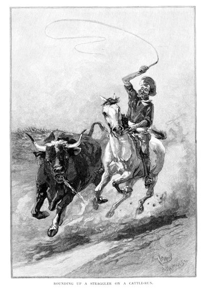 Arredondando um retardatário em uma corrida de gado, Austrália, 1886 de Frank P. Mahony
