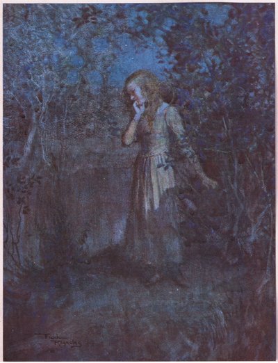A luz tinha-se transformado em escuridão e o entardecer em noite, c.1920 (litografia a cores) de Frank Reynolds