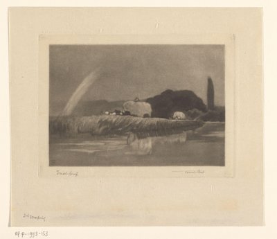 Fardos de feno em vagões nas margens do Tamisa Feno no Tamisa perto de Wargrave de Frank Short (signed by artist)