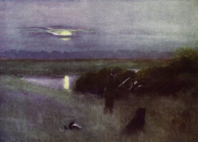 Norfolk Broads: Nascer da Lua, em voo (cor litho) de Frank Southgate