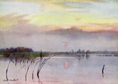 Norfolk Broads: Sunset, Heigham Sounds (cor litho) de Frank Southgate