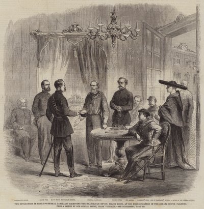 A Revolução na Sicília, General Garibaldi recebendo o Enviado Napolitano, Major Bosco, em seu Quartel General na Casa do Senado, Palermo de Frank Vizetelly