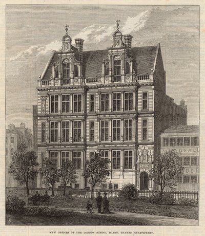 Novos escritórios da London School Board, Thames Embankment (gravura) de Frank Watkins