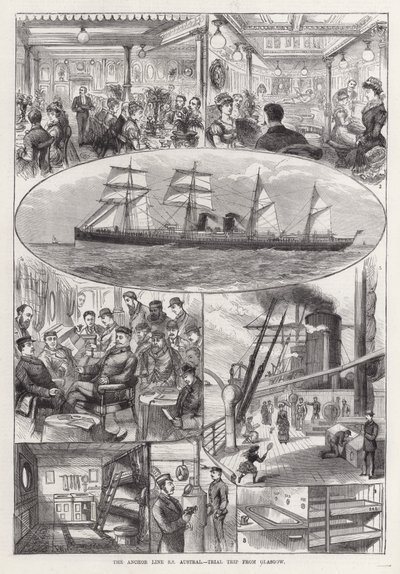 A Linha Anchor SS Austral, Trial Trip from Glasgow (gravura) de Frank Watkins