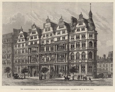 O Clube Constitucional, Northumberland Avenue (gravura) de Frank Watkins