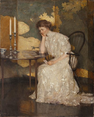 Rapariga a brincar com Solitaire (óleo sobre tela) de Frank Weston Benson