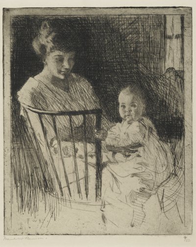 Mãe e Filho (gravura com algum ponto seco) de Frank Weston Benson