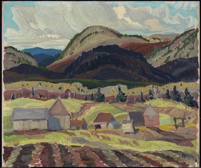Edifícios agrícolas, La Cloche, 1932 (óleo em cartão laminado) de Franklin Carmichael