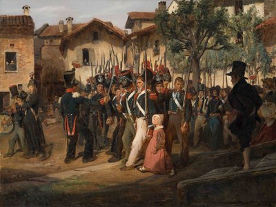 A Guarda Nacional de Campanha passando pelo Prefeito. de François August Biard