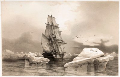 Corvette La Recherche perto de Bear Island em 7 de agosto de 1838, de Voyages en Scandinavia, 1852. de François Auguste Biard
