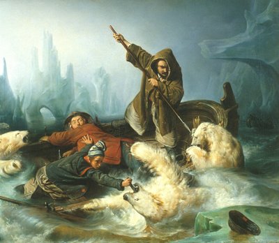 Francês: Battez les ours polaires / Caçar ursos polares Lutar com ursos polares de François Auguste Biard