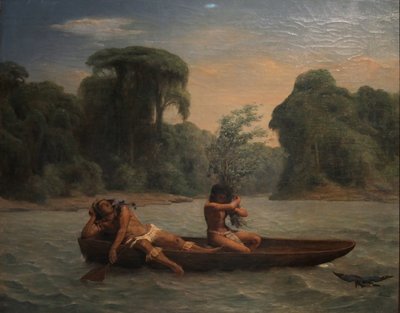 Francês: Deux indiens dans un canoë / Dois índios numa canoa de François Auguste Biard