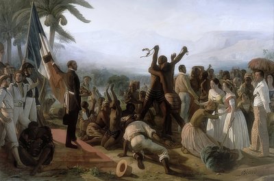 Proclamação da abolição da escravidão nas colônias francesas em 23 de abril de 1848. 1848-49 de François Auguste Biard