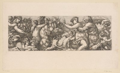 Baco com sátiros e nereídeos na água
Figuras mitológicas sobre a água (título da série) de François Bignon (attributed to)