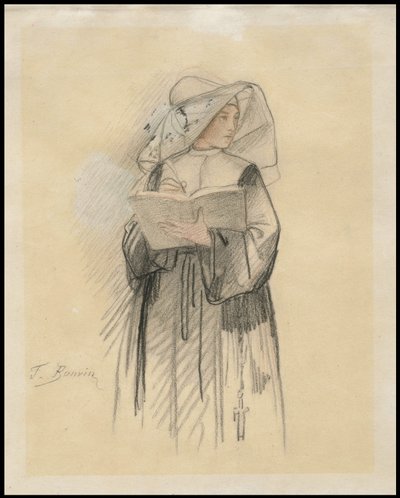 Uma freira segurando um livro e uma caneta, 1827-87 de François Bonvin