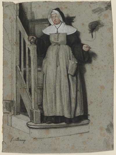 A Carta de Admissão, Interior de um Convento, c. 1867 de François Bonvin
