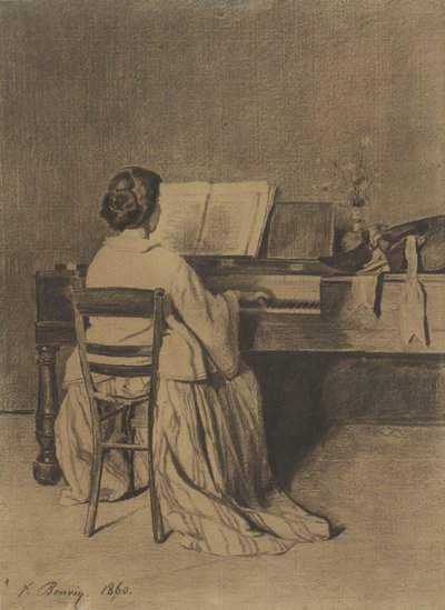 Mulher ao piano, vista por trás de François Bonvin