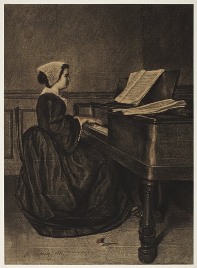Mulher no Spinet, 1860. de François Bonvin
