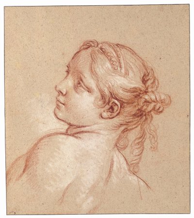 Uma garota, busto, com a cabeça inclinada para a esquerda de François Boucher