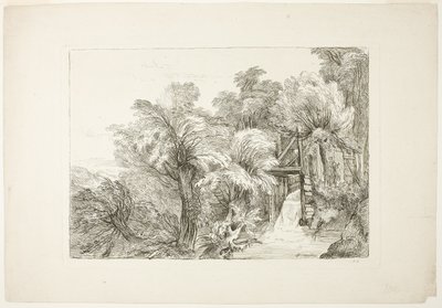 A Mill Lock in the Middle of Willows, plate 97 from Figures of Different Characters, Landscapes, and Studies Drawn from Nature de François Boucher