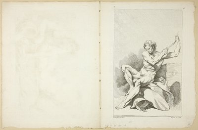 Academic Nude (reto e verso), do Segundo Livro de Figuras Acadêmicas parcialmente gravado pelos Professores da Royal Academy de François Boucher