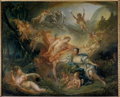 Apolo revelando sua divindade ao pastor Isse La bergere ama Filemon, que na realidade é o deus Apolo. Pintura de François Boucher (1703-1770) 1750 Sol. 1,29 x 1,57 m Tours, Musee des Beaux Arts de François Boucher