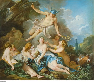 Boucher - Mercúrio confiando o Menino Baco às Ninfas, c. 1732 - 1734 de François Boucher