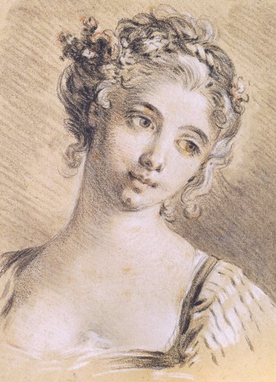 Cabeça de uma jovem garota (carvão e giz branco sobre papel) de François Boucher