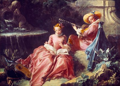 La lecon de musique Painting de François Boucher (1703-1770). Século XVIII. Paris. Musee Cognacq Jay de François Boucher