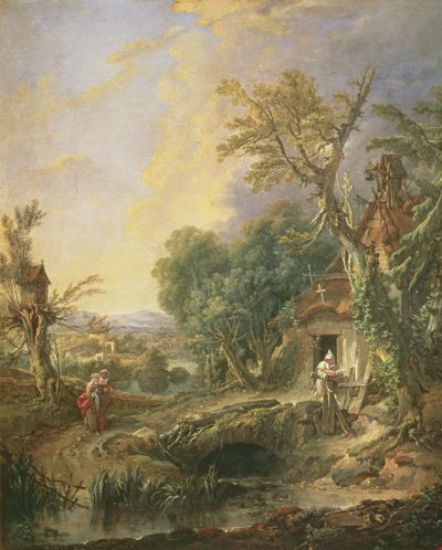 Paisagem com um eremita, 1742 de François Boucher