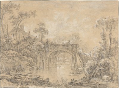Paisagem com uma ponte rústica de François Boucher