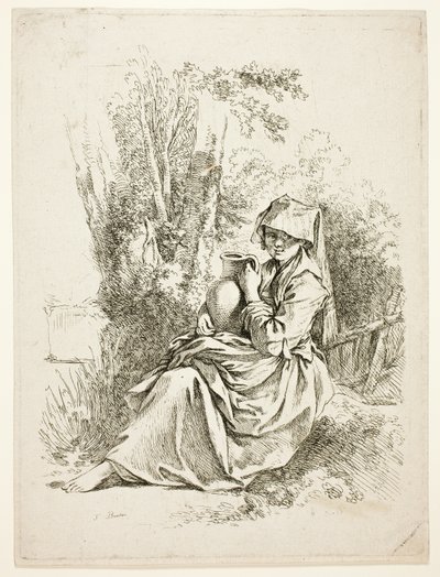 Mulher camponesa com um jarro de François Boucher
