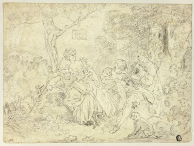 Pastoras e um jovem a tocar gaita de foles de François Boucher