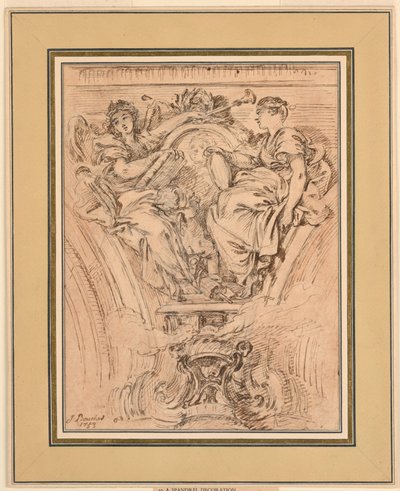Decoração Spandrel: Fama e Verdade Aplaudindo Luís XV de François Boucher