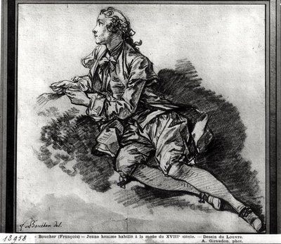 Estudo de um jovem (giz vermelho sobre papel) de François Boucher