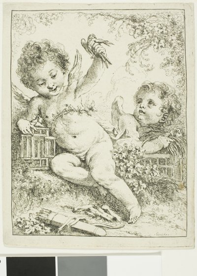 Dois Putti com um pássaro de François Boucher