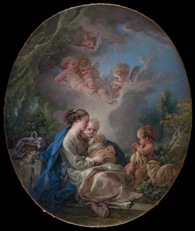 Virgem e criança com o jovem São João Batista e os anjos, 1765 de François Boucher