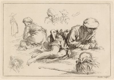 Estudos de Figuras incluindo Menino Reclinado de François Boucher after Abraham Bloemaert