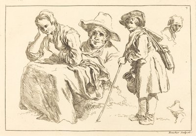 Estudos de Figuras, incluindo Garoto em Pé Segurando um Jarro de François Boucher after Abraham Bloemaert
