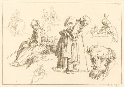 Estudos de Figuras, incluindo Mulher com Chaleira de François Boucher after Abraham Bloemaert