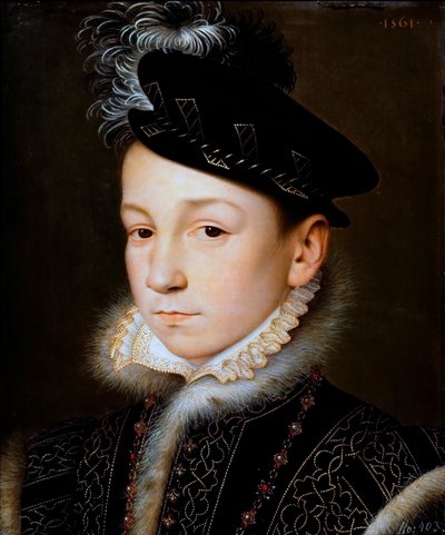 Alemão: Rei Carlos IX de França (1550-1574), busto Rei Carlos IX de França de François Clouet