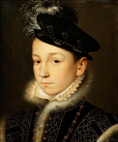 Alemão: Rei Carlos IX de França (1550-1574), busto Rei Carlos IX de França de François Clouet