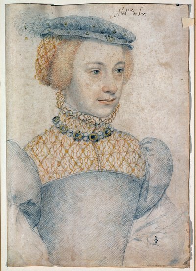 Retrato de Anne de Pisseleu, esposa de Louis de Coesmes, Senhor de Lucé (1520 -? ). Desenho com pedra negra e sangue de François Clouet (1515-1572) de François Clouet