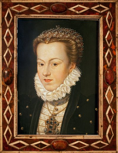 Retrato de Elisabeth da Áustria (1554-1592, rainha da França) - Pintura de François Clouet (cerca de 1505-1572), arte francesa, final do século XVI - Musee des Beaux Arts d