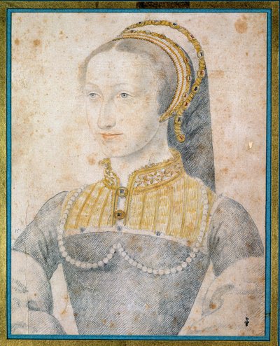 Retrato de Joana de Albret, Rainha de Navarra (1528 - 1572), Mãe de Henrique IV. Desenho com pedra negra e sangue de François Clouet (1515 - 1572) de François Clouet